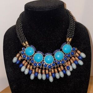 Banana Republic collar blues & light purple beads on braided silk cord